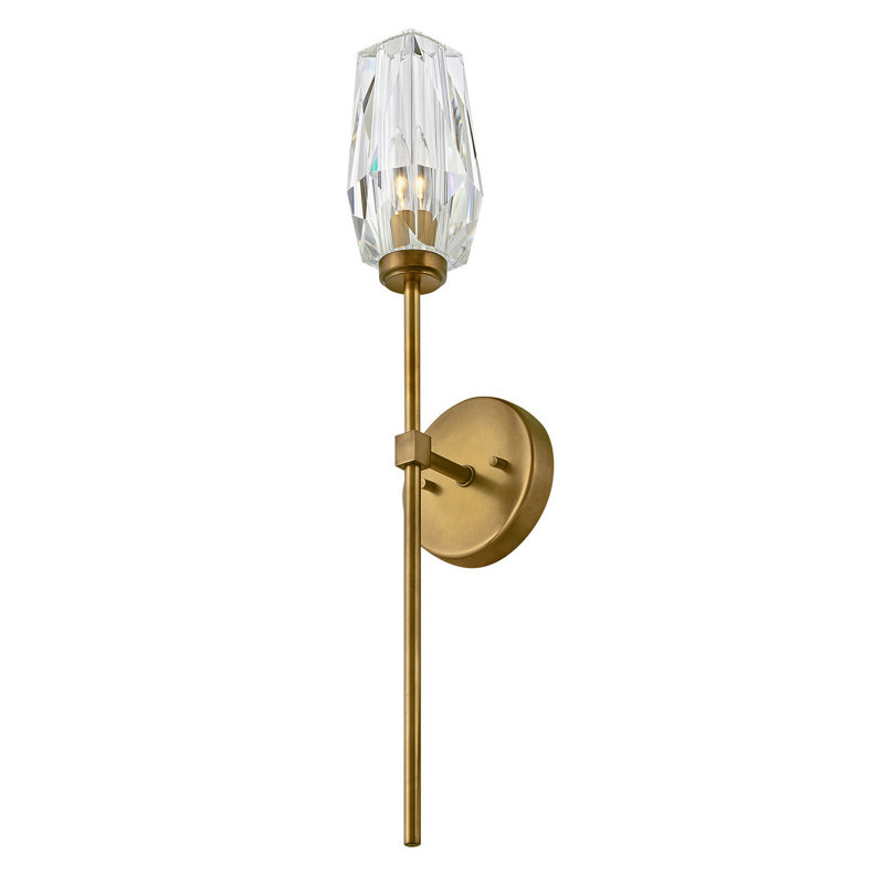 Ana 1-Light Wall Sconce w/ Faceted Heavy-Cut Diamond-Shaped Crystal Shade - Heritage Brass
