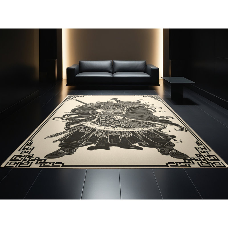 Machine Washable Titus Guan Yu Traditional Vintage Look Rug in Beige – Beige Binding, 7x10