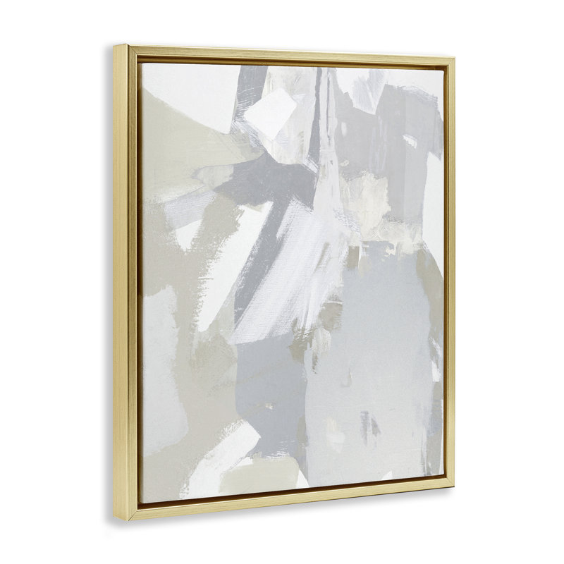 Cadre flottant gris et beige aux tons neutres, design par Rachel Springer, H 31 po x l 25 po, Cadre flottant métallique doré