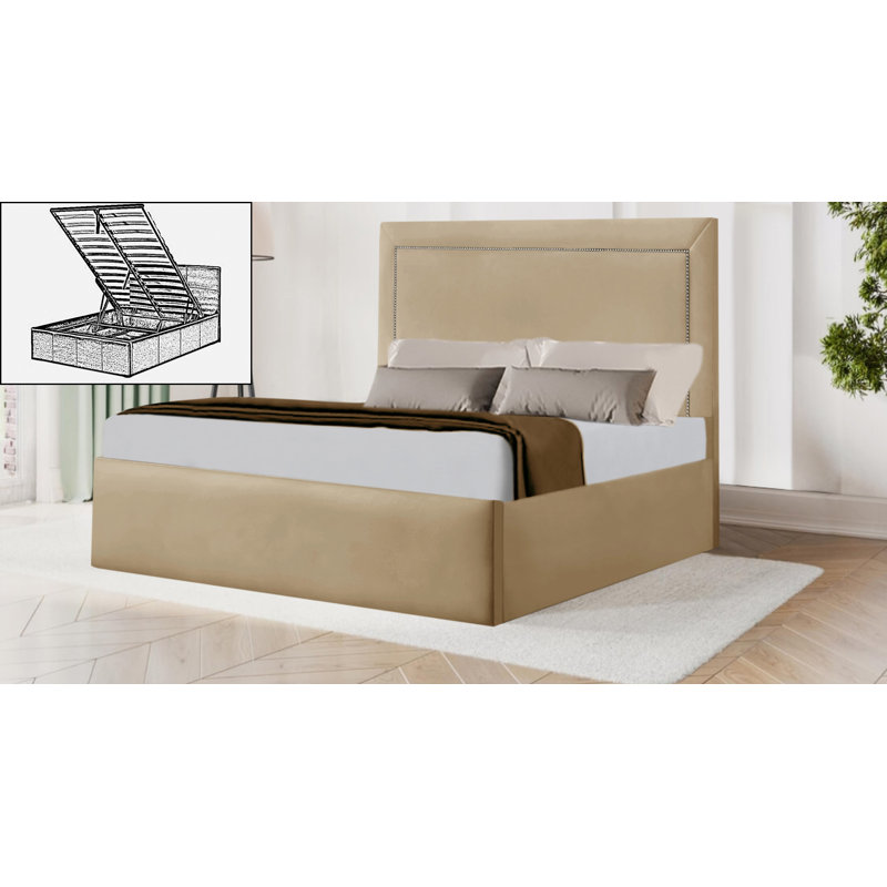 Barlas Upholstered Ottoman Storage Bed, Small Double (4'), Mink