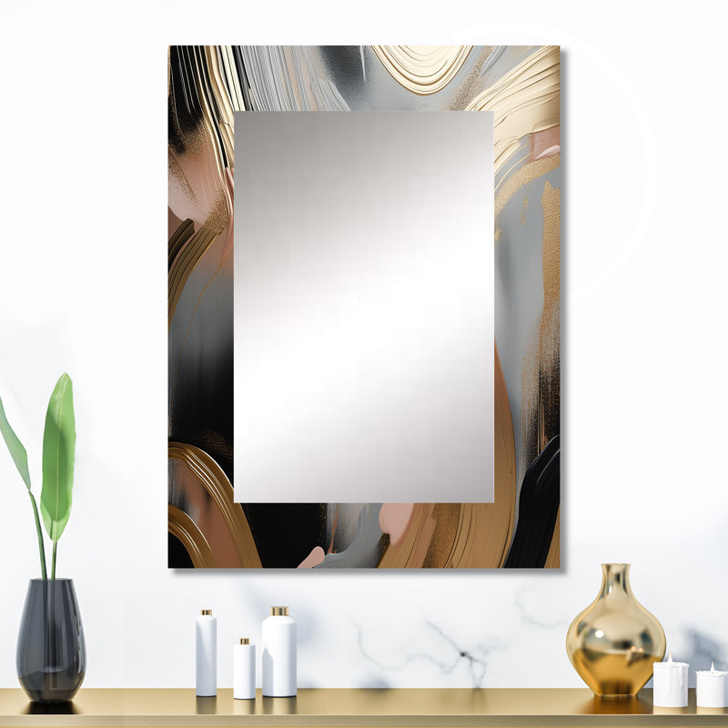 Gold And Pink Vibrant Swirls IV - Marble Decorative Mirror, Gold Wall Mirror, Printed Metal Art, 32" x 24"