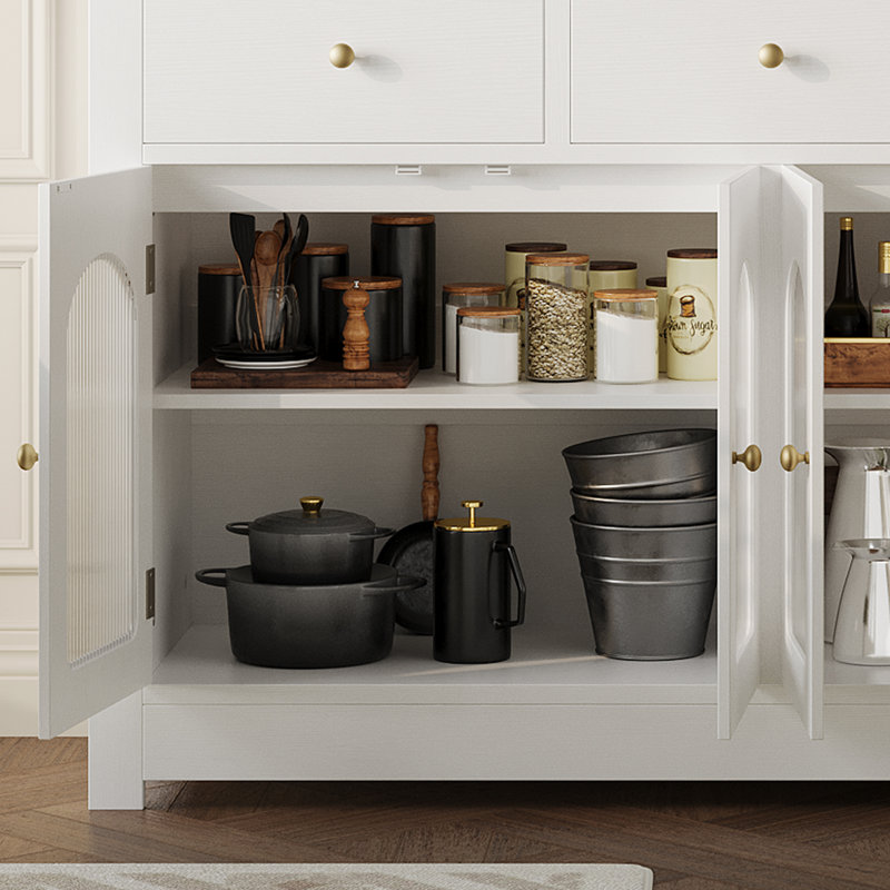 Buffet Farmhouse, armoire vitrine avec tablette réglable, Brun / Blanc
