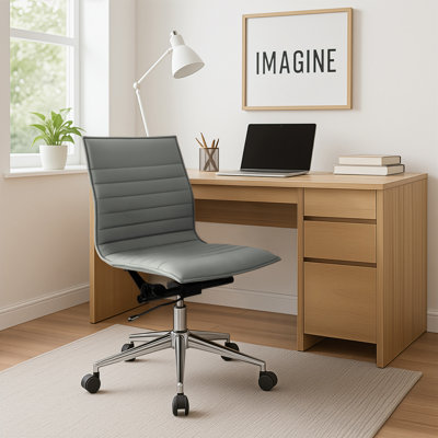 Crowther Mid Century Modern Contemporary Ergonomic Office Chair Modern Wide Armless With Wheels Pads Arm  Swivel Adjustable Executive Pads Seat