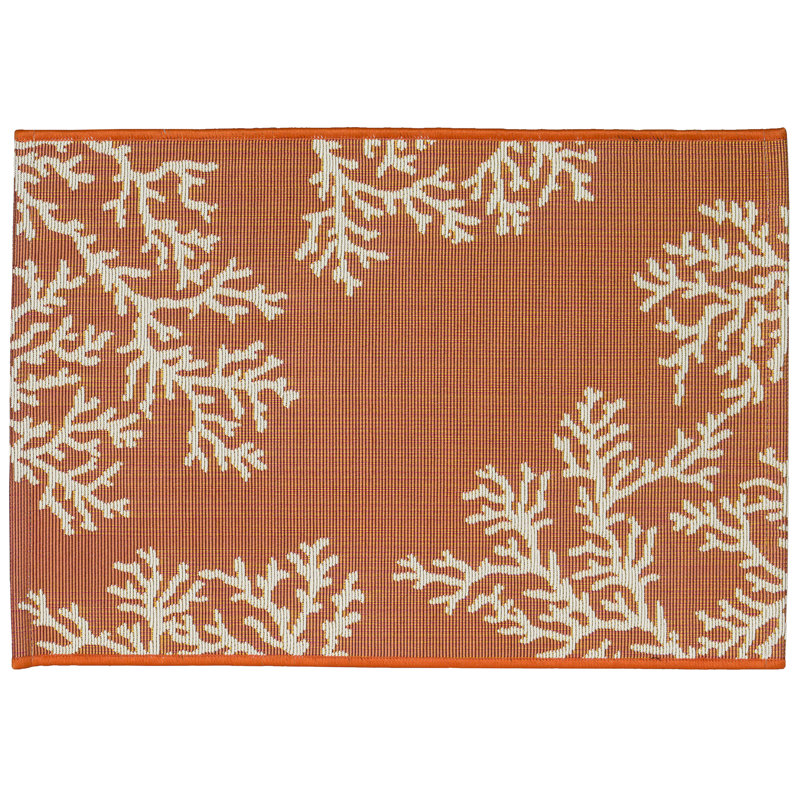 Thomasina No Pattern And Not Solid Color Synthetic Non-Skid Kitchen Mat, Rectangle 2' x 2'10", Sunset/Orange