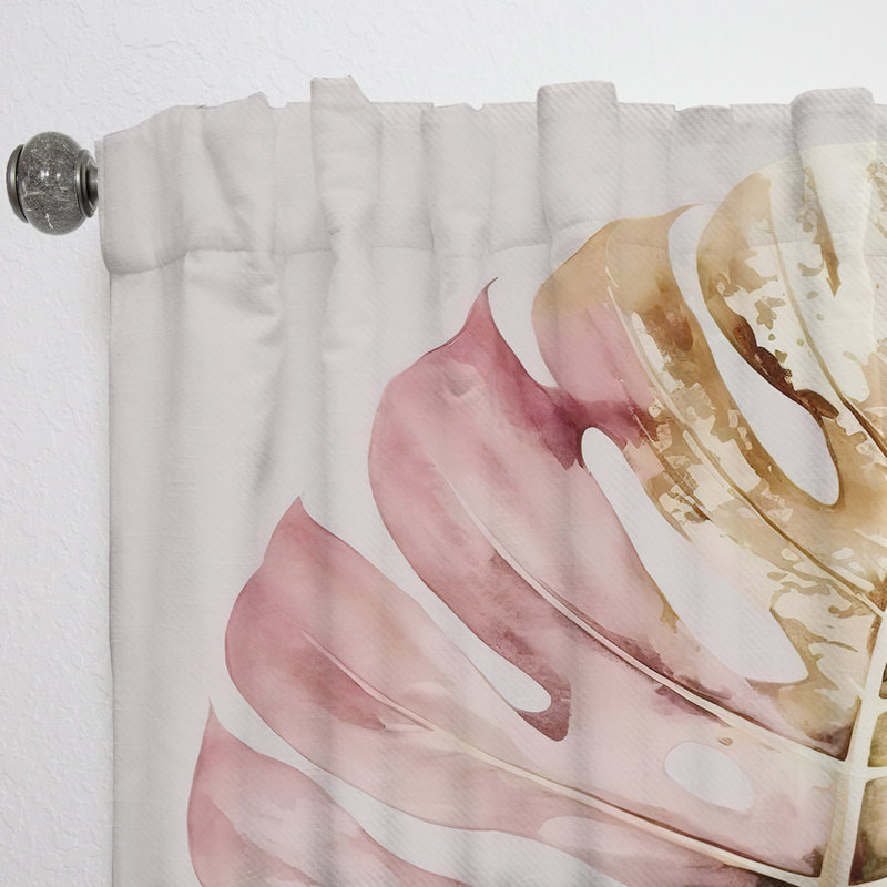 Sarina - Gold And White Philodendron Leaf I - Traditional Curtain - Velvet Room Darkening - 1 panel, 52" W x 63" L