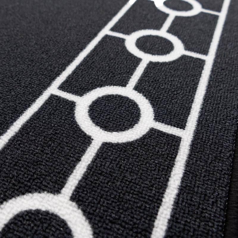 Chain Bordered Black Low Pile Slip Resistant Rugs, Runner 3' x 5'