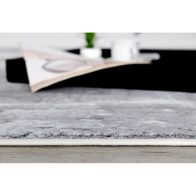 Tapis gris / blanc à motif abstrait Mefford, Rectangle 9 pi x 12 pi