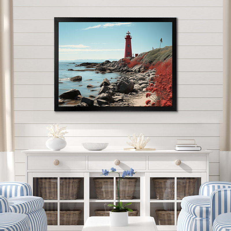 «Coastal Seaside Harmony I», reproduction d'art sur toile, H 34 po x l 44 po x P 1,5 po, Cadre photo noir