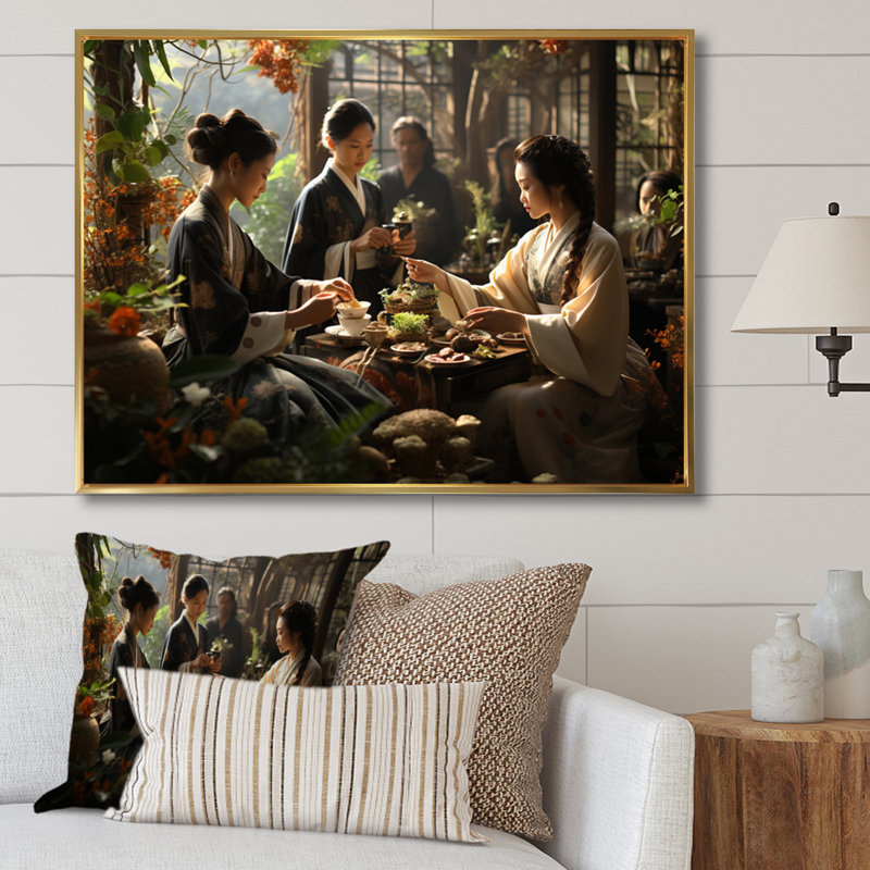 Asian Art Harmony in Tea VI - reproduction d'art, H 34 po x l 44 po x P 1,5 po, Cadre flottant doré