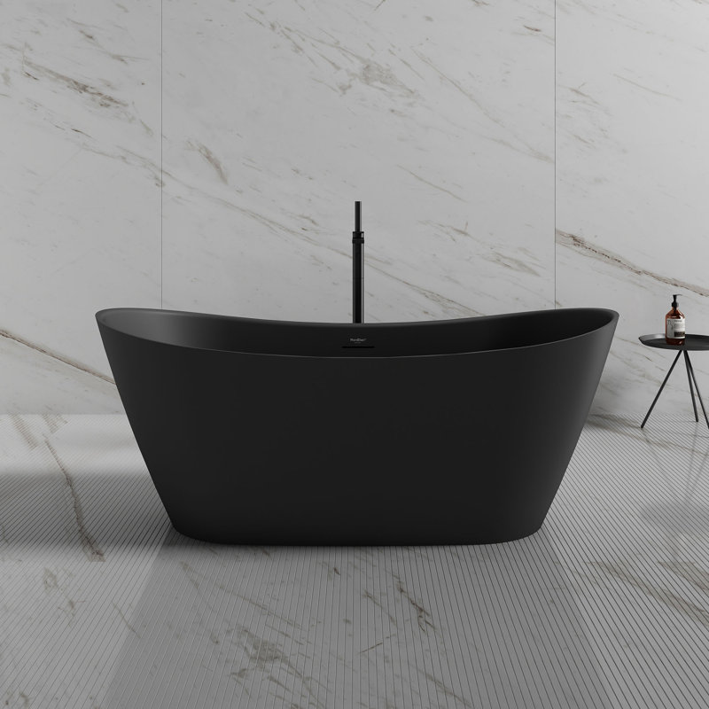 MonBlari 60" X 31.5" Acrylic Freestanding Black Soaking Bathtub with Overflow and Pop-up Drain For Bathroom, Matte Black