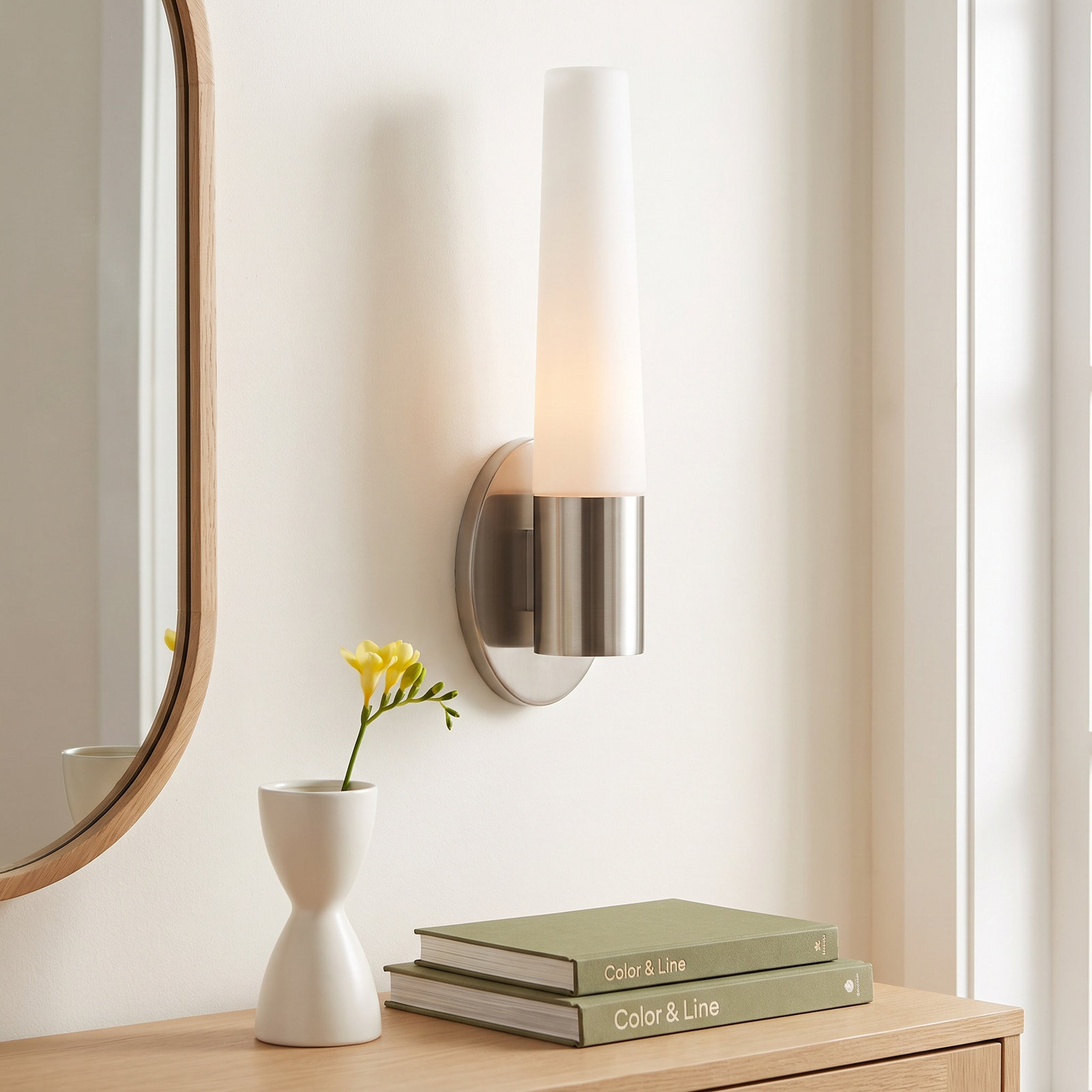 Ernest Single Light Dimmable Armed Sconce, Brushed Nickel