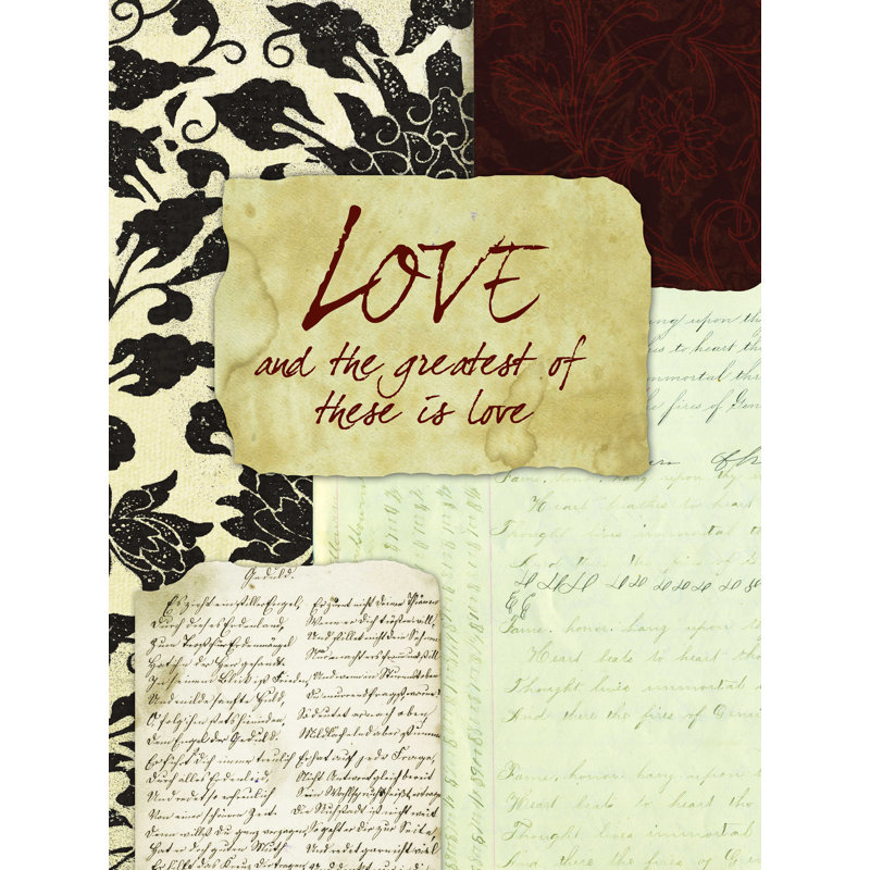 «Love Letter Collage», art textuel sur toile tendue, H 16 po x l 12 po