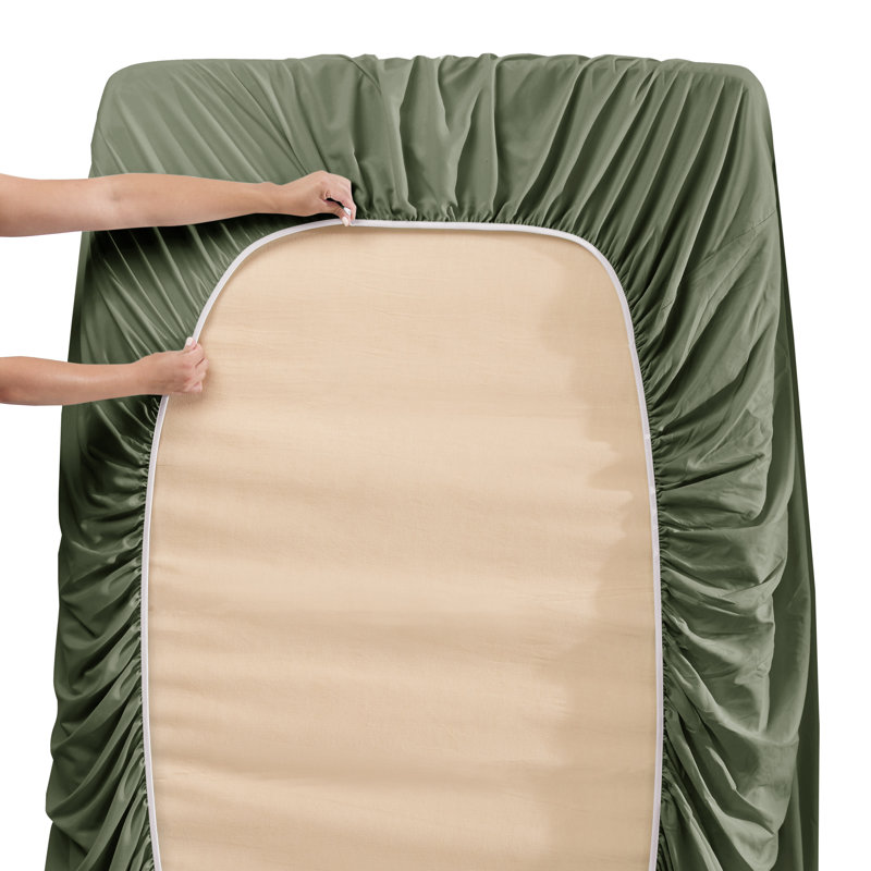 Ensemble de draps en micro-fibre, Drap-housse de taille très grand, Vert olive