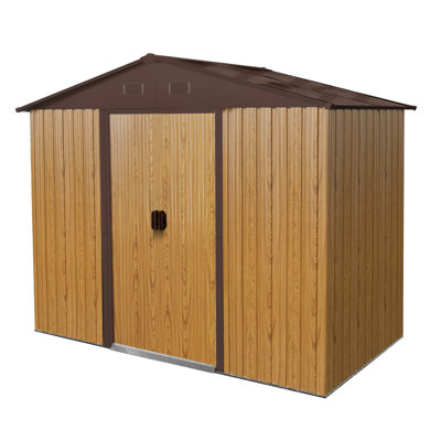 Heavy-Duty 8Ft X 4Ft Metal Shed - Coffee For Lawn And Garden Use 8X4 Ft Storage With Lockable Door