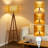 Boho Rattan Floor Lamp With Shelf And Bulb Included, Adjustable 3-Color Temperature Tripod Floor Lamp With Foot Switch, Rustic Wood Standing Lamp For Living Room And Bedroom