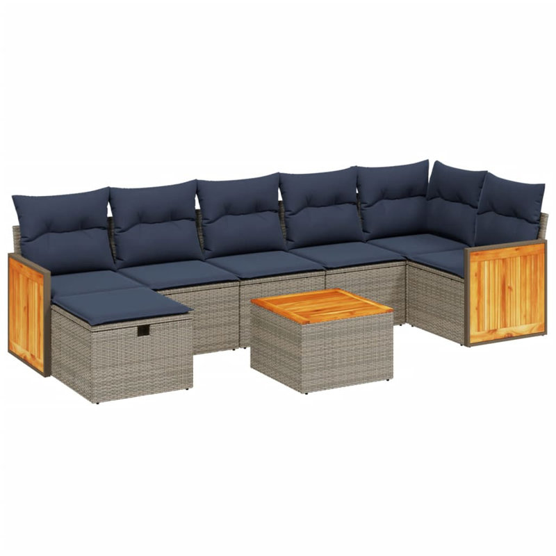 Ensemble de canapé de patio 8 pièces avec coussins en rotin de polyester, Gris, Marine
