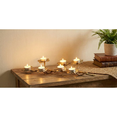 Handmade Brass Leaf Design Candle Stand – Artistic Six-Light Nature Accent for Tabletop, Mantel & Mindful Home Décor
