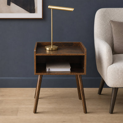 Table de chevet moderne Mid-Century avec rangement et pieds en bois massif