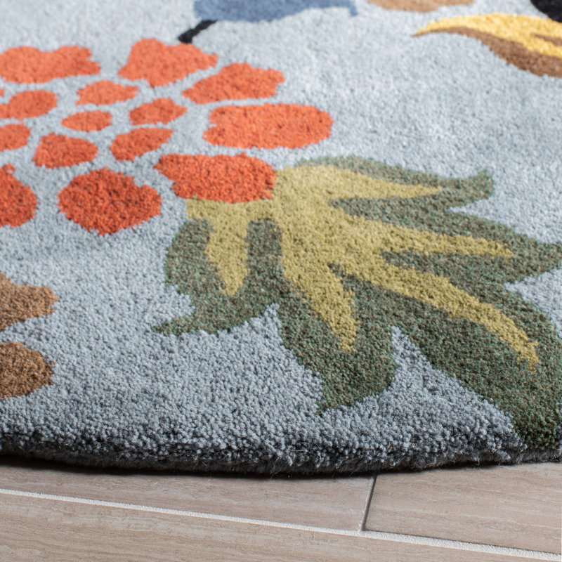 Tapis floral en laine et viscose touffeté à la main Soho, Rond 8 pi