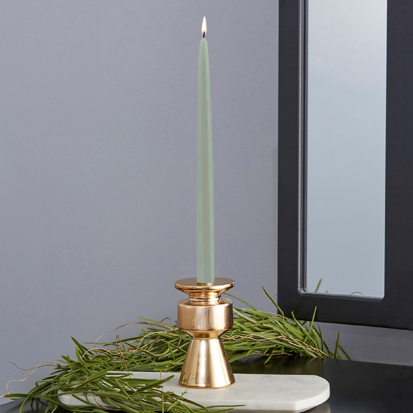 Unscented Taper Candle Set, 12" H x 0.88" W x 0.88" D, Sage Green