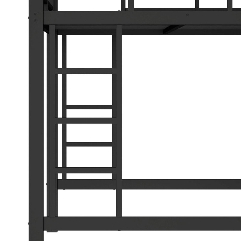 Full Size Black Metal Loft Bed  With 2 Built-in Ladders, Full