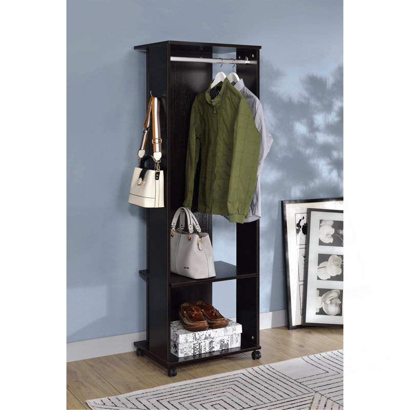 Stylish Hall Tree With Open Compartments, Hanging Rod, And Full-Length Mirror, A Practical And Elegant Addition To Your Home.