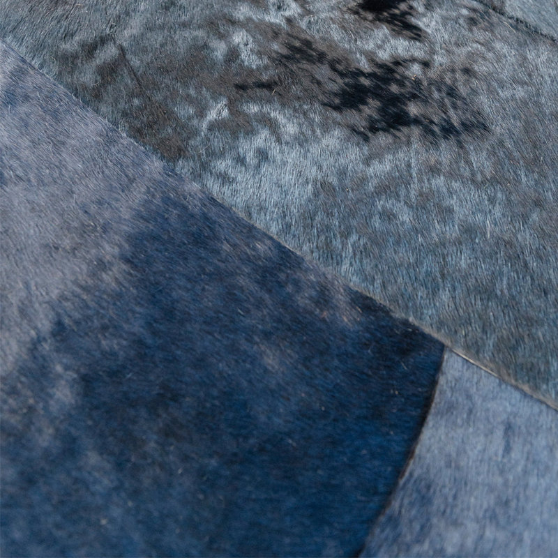 Shibori Cowhide Floral Area Rug in Blue/White/Gray, Rectangle 10' x 14'