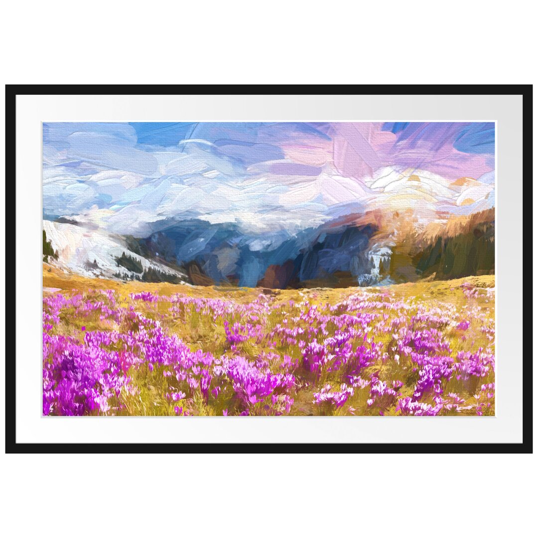 Gerahmtes Papierbild Berglandschaft Regenbogen