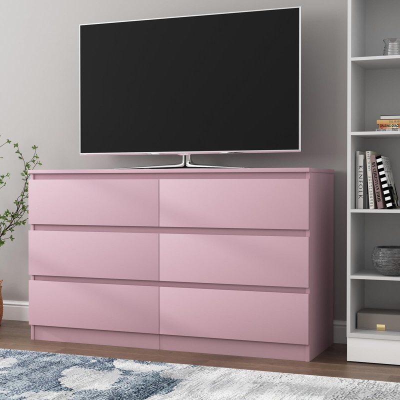 Commode double 6 tiroirs Modern, Rose