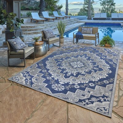 Fosel Arasi Blue/Gray Transitional Mandala Style Flatweave Indoor/Outdoor Area Rug -  Gertmenian, 46269