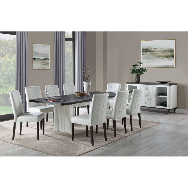 White & Brown Finish Dining Table (With Leaf)