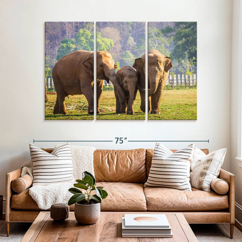 Famille d'éléphants Brampt, H 42 po x l 65 po
