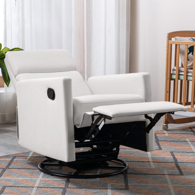Modern Rocking Recliner Chair With High-Density Foam And Sturdy Wood Frame, Beige