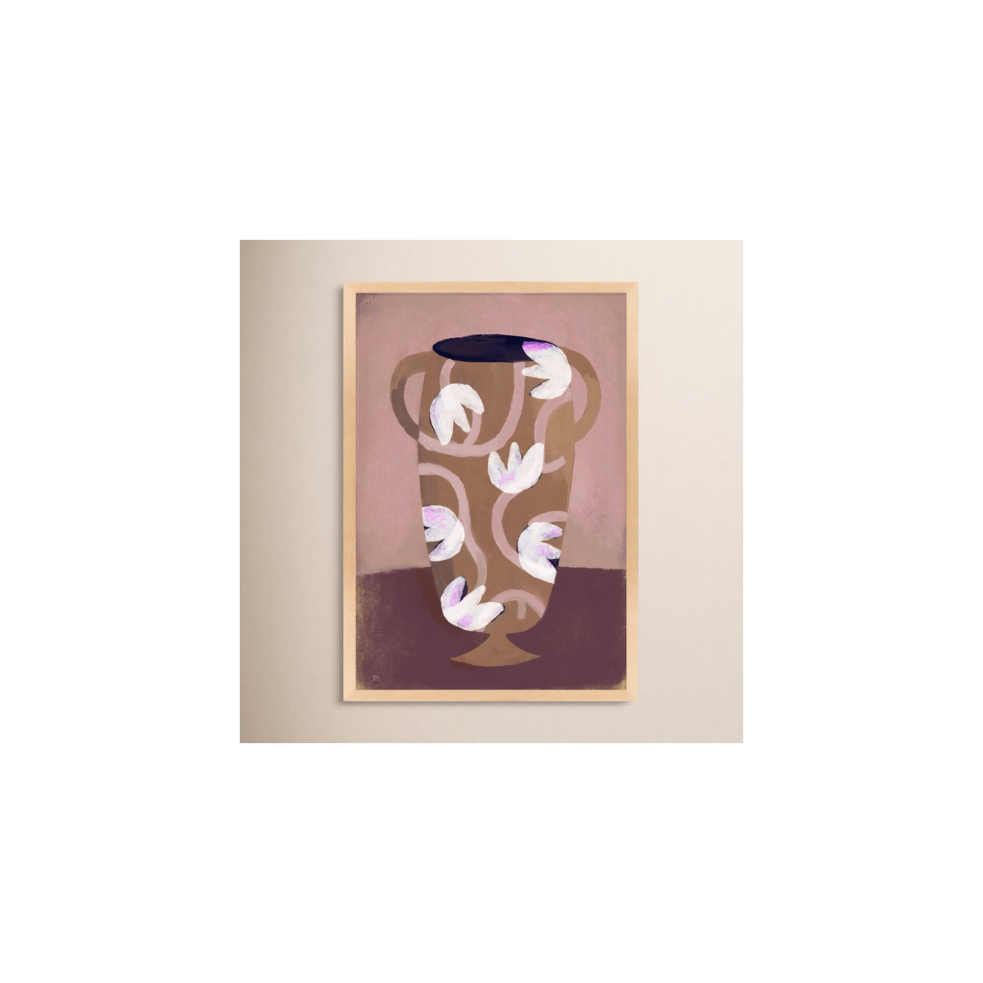 Flowered Vase by Marco Marella For Studio M, Maple Framed Paper, 20" H x 14" W