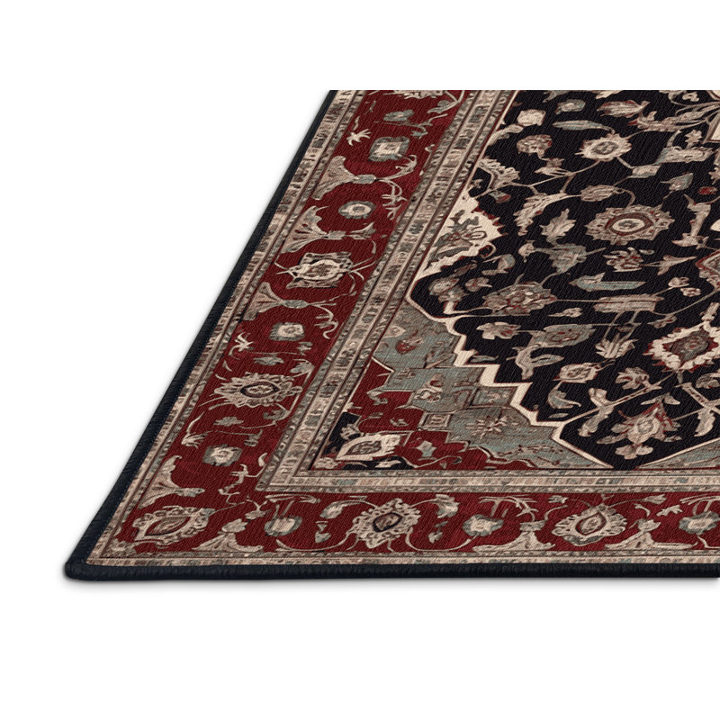 Tapis persan noir lavable à la machine, Rectangle 8 pi x 10 pi