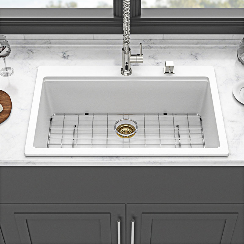 Drop-In Granite Composite Workstation Kitchen Sink, White