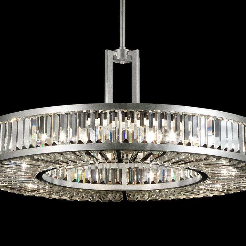 Lustre rond en cristal 37 po, Argent