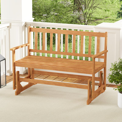 2 Person Patio Glider Bench Solid Acacia Wood Porch Glider Chair w/ Seat by Winston Porter