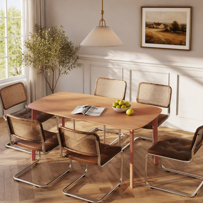 Table de salle à manger en bois massif pour 6 personnes, longue table de cuisine rectangulaire rustique avec grand plateau et pieds antidérapants