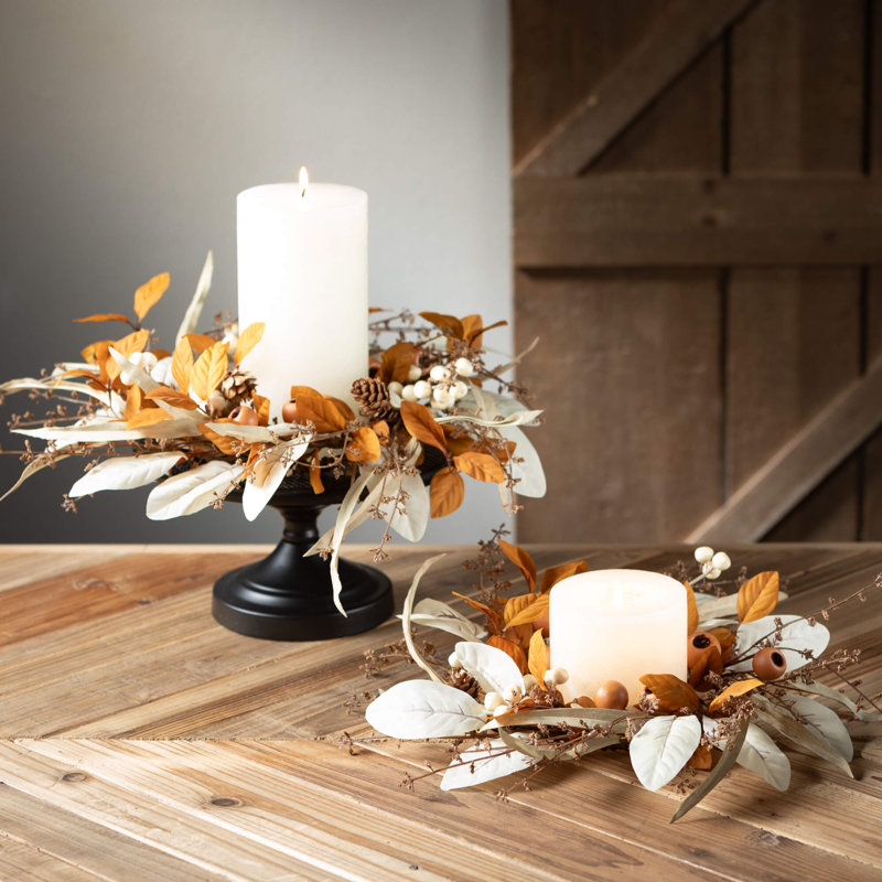 Mini couronne de feuillage artificielle 16,5 po, brun et crème