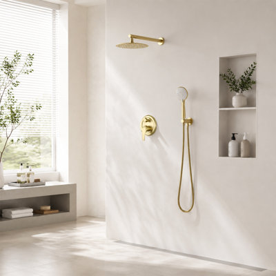 Ensemble de robinet de douche à 2 fonctions avec pomme de douche à pluie ronde ronde de 10 po et douchette à 5 jets