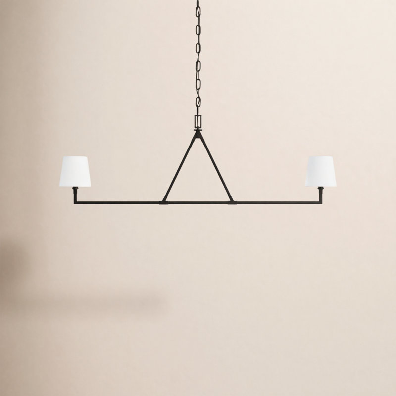 Idra Mattia Transitional 2-light Chandelier with white linen fabric shades, Aged Iron