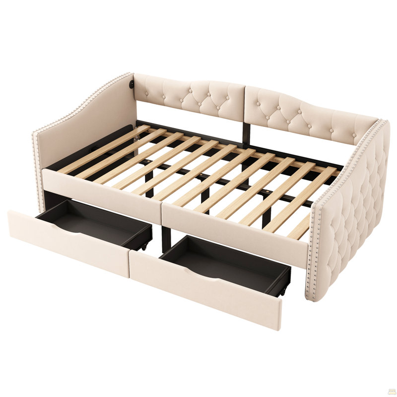 Lit de jour rembourré avec tiroirs de rangement, lit de jour simple en bois, aucun sommier nécessaire