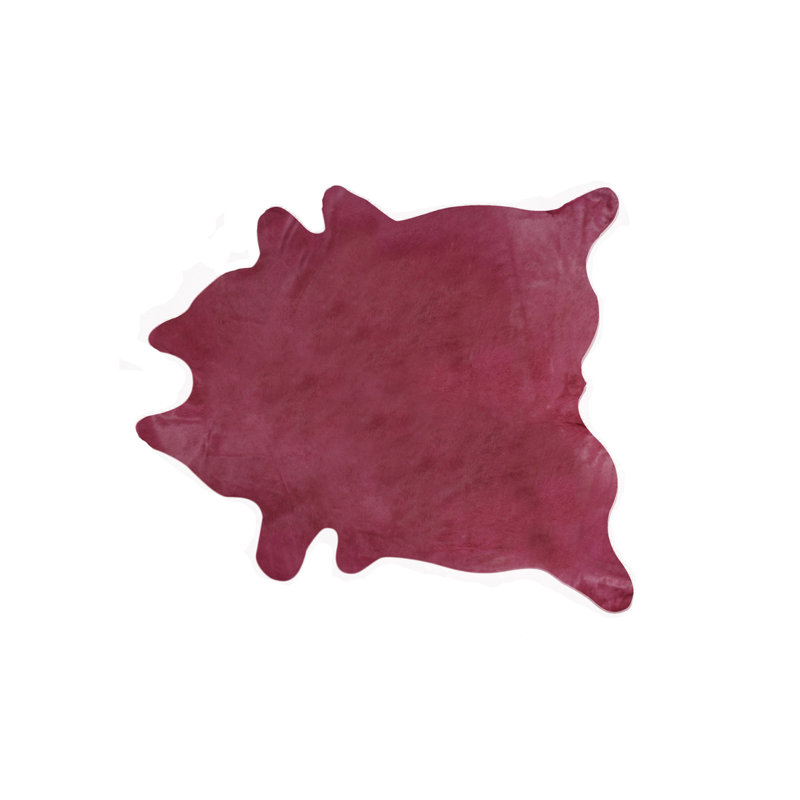 Tapis noué à la main 6 pi x 7 pi en peau de vache fuchsia