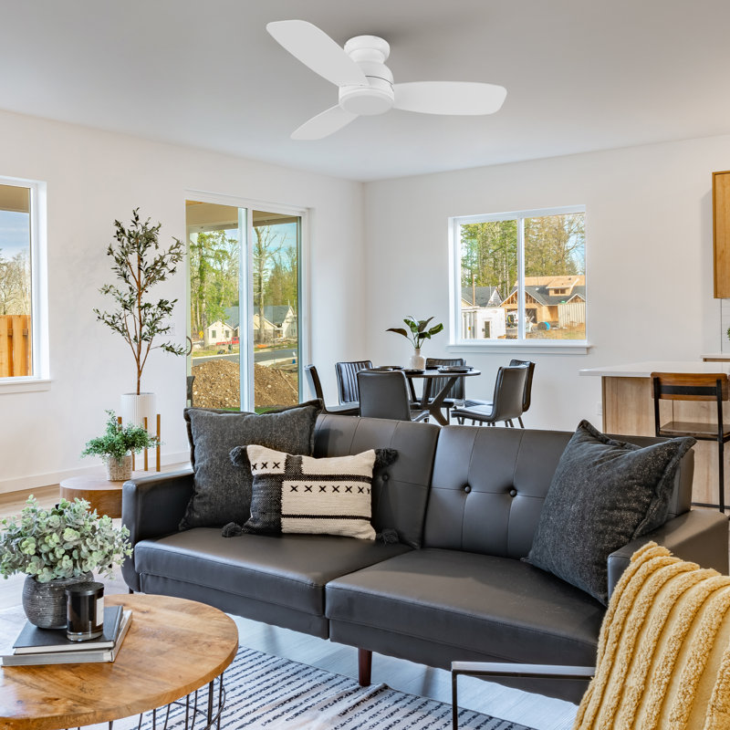 44" Flush Mount DC Motor Ceiling Fan with No Light, Remote Control