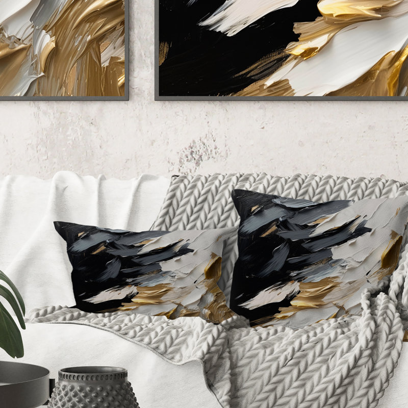 «Rhythm Of Pleasure» abstrait noir et or - Coussin décoratif avec peinture abstraite