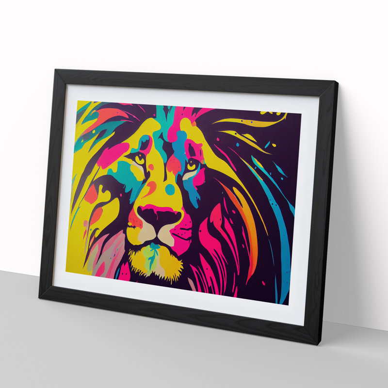 Lion Splash Vol.1 1 Piece Single Picture Frame Wall Art, 46cm H x 64cm W x 2cm D, Black