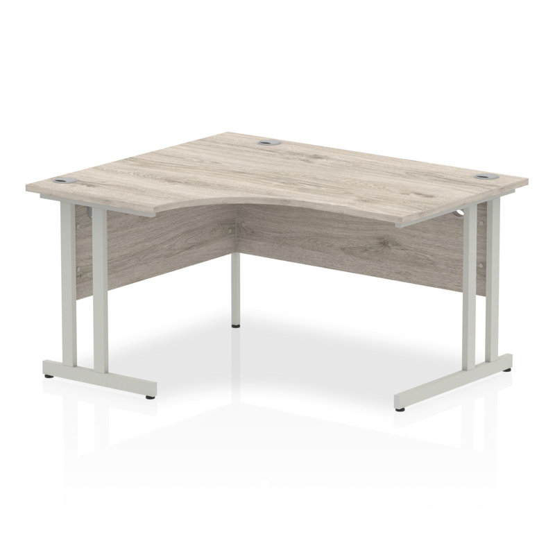 Tibay Commercial Use 140Cm W L-Shape Computer Desk, Grey/Oak, Left Hand Return, Silver