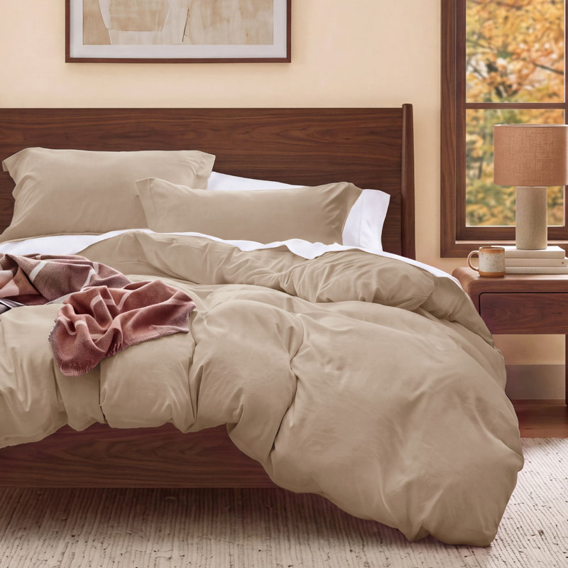 Bedsure Microfiber Duvet Cover Twin Size - Prewashed Cotton-Like Extra Soft Bedding Set (Set of 3), Light Brown
