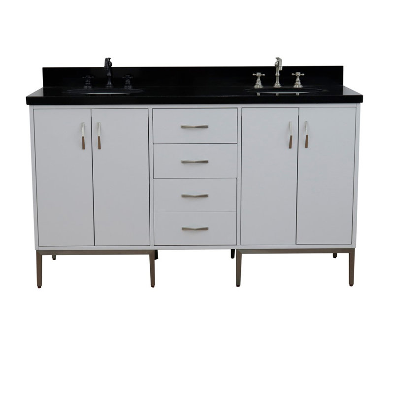 Ensemble de meuble-lavabo double 61 po Aashiya, Noir